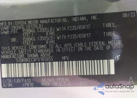 2023 Toyota Sienna Le z USA, uszkodzony, nr VIN 5TDKRKECXPS165655